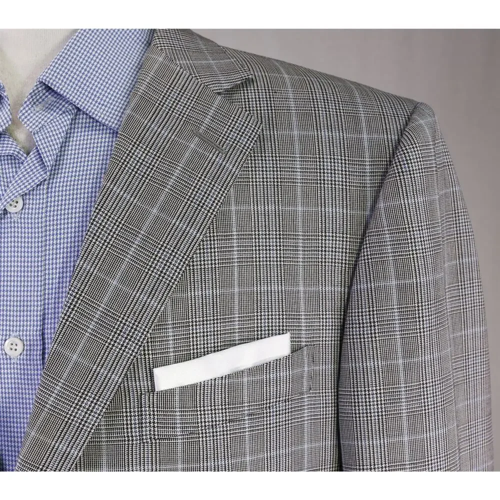 Ermenegildo Zegna Black Gray Blue Plaid Sportcoat Blazer 46R
